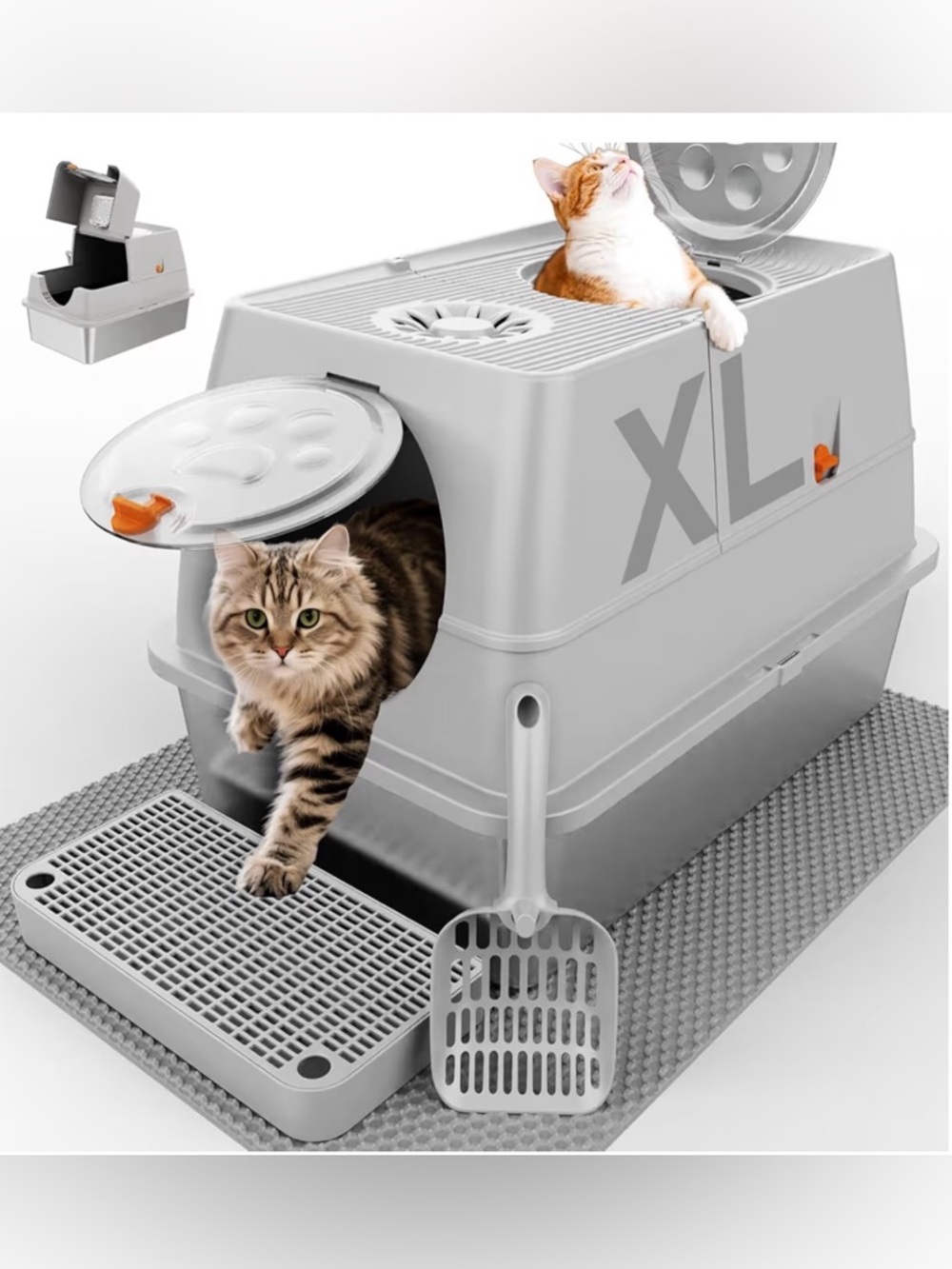 XL Gray Enclosed Cat Litter Box